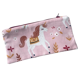 Unicorn pencil case , fabric pencil case, pencil pouch , cosmetic brush case, artist gift, cute fabric pouch , makeup bag , christmas gift