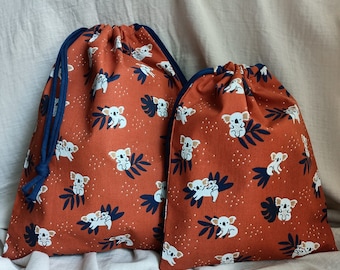 Koala Print Laundry Bag: Handmade Cotton Drawstring Pouch