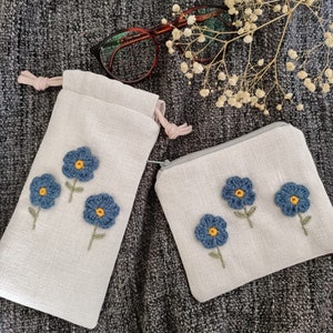 Estuches de gafas de flores, monedero, bolso de tela, billetera de tela, bolso de tela, billetera de monedas, bordado de flores, bolsita, lindo regalo