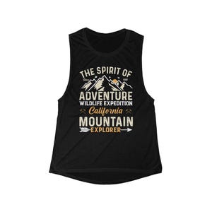 Adventure Spirit Women&#39;s Flowy Tank | Mountain Explorer Top, Outdoor Apparel, Travel Shirt, Gift for Adventurers, Summer Tank