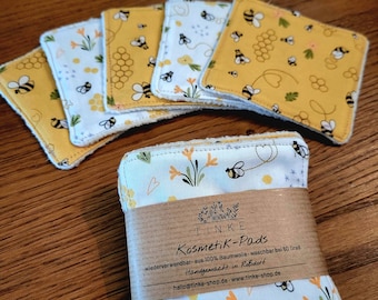 Abschminkpads waschbar "Biene" 5 Stück, wiederverwendbar, zerowaste, nachhaltig, handgefertigt, handgenäht
