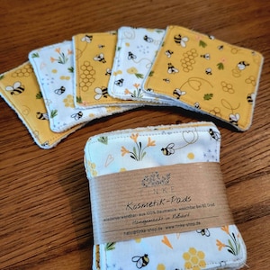 Washable makeup removal pads &quot;Bee&quot; 5 pieces, reusable, zero waste, sustainable, handmade, hand-sewn