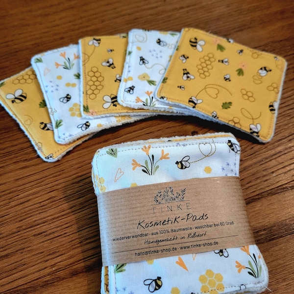 Make-up removal pads washable "Bee" 5 pieces, reusable, zerowaste, sustainable, handmade, hand-sewn
