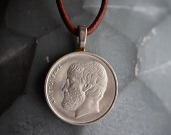 Greek Aristotle Coin Necklace, Foreign Coin Jewelry, I Love Greece, Ancient Philosopher Necklace, Philosophy Major Gifts, Greek Gifts