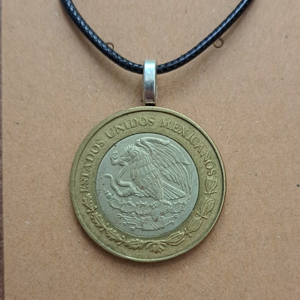 Mexican Eagle Coin Necklace Made with Genuine Foreign Coin From Mexico Silver and Gold Necklace Mexican Culture Jewelry Gift for Mom Wife