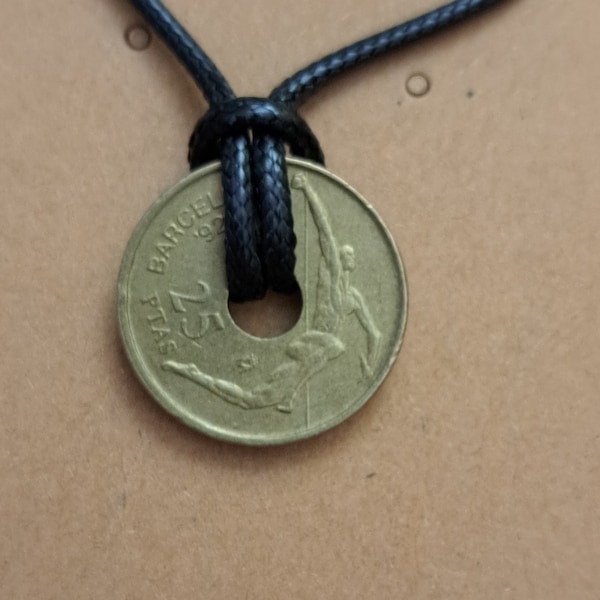 Spanish Coin Necklace Made With Genuine Foreign Coin From Spain Athlete Pole Vault Gymnastics Track and Field Gift for Friend from Spain