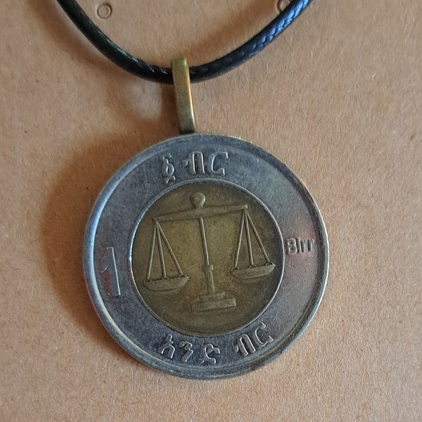 African Ethiopian Justice Coin Necklace, Necklaces Made with Genuine Foreign Coin from Africa Scales Law and Order Justice Gift for Friend