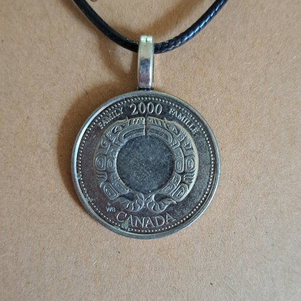 Canada Coin Necklace Made with Genuine Canadian Tribal Design Indigenous People Native Canadian Drawing Gift Family Unity Circle of Life