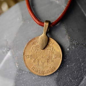 Thai Coin Necklace, Thailand Jewelry, Beloved Thai King Necklace, Thailand Pendant, Bhumibol Portrait, Asian Necklace, Asian Coin Necklace image 2