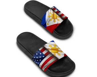 アメリカとフィリピンの国旗をあしらったスライドサンダル：愛国心をくすぐる夏の履物