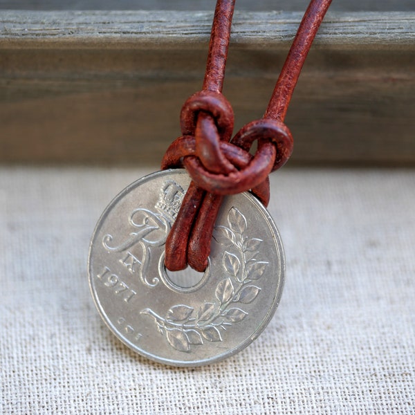 Denmark Necklace, Coin Necklace, Denmark Pendant, European Necklace, Minimalist Necklace, Minimalist Pendant, Men's Necklace, Foreign Coin