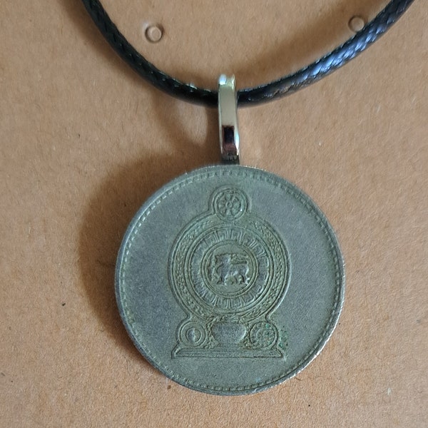 Sri Lanka Ceylon Coin Necklace Made with Genuine Sri Lankan Coin Lion With Sword Asian Lion Coin Southern Asia Island India Gift for Family