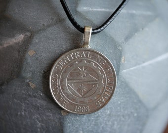 Philippines Coin Pendant Necklace: Filipino Jewelry, 20" Cord