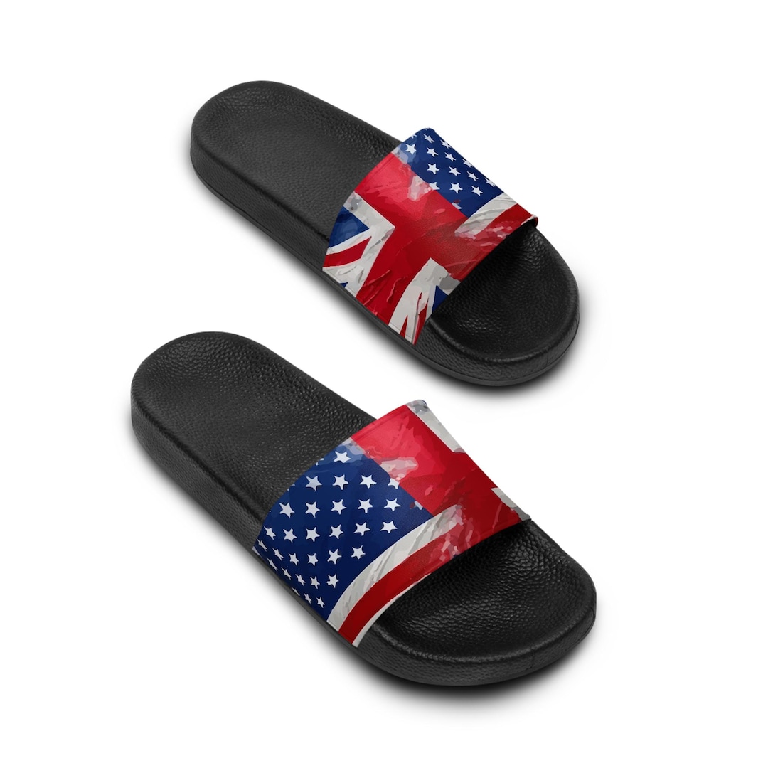 Racing checkered usa flag slide sandals