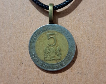 Kenyan Coin Necklace: Africa Jewelry, 20" Black Cord