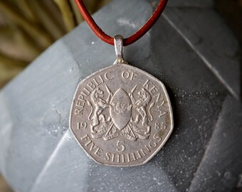 Kenyan Coin Necklace: Genuine African Coin Jewelry on Leather Cord