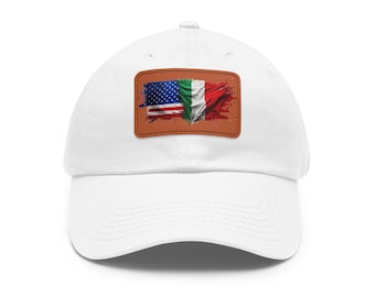 USA Italy Flag Dad Hat: Leather Patch Cap