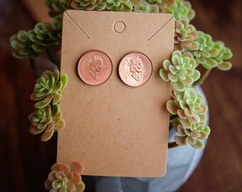 Queen Elizabeth Canadian Coin Earrings: Penny Portrait, Nickel-Free