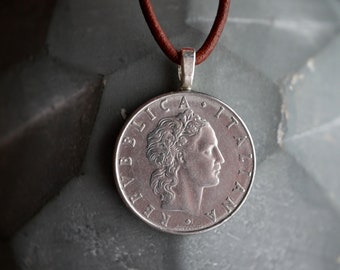 Italian Coin Necklace, Foreign Coin Jewelry, Italian Jewelry, Travel Lover Jewelry, Italian Necklace, European Necklace, Gifts from Italy