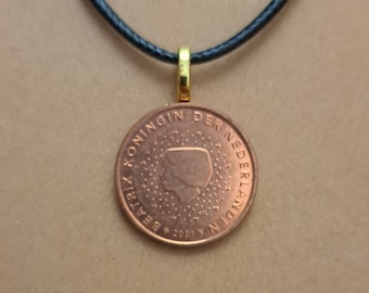 Dutch Coin Necklace: Netherlands Penny Jewelry, 20" Black Cord