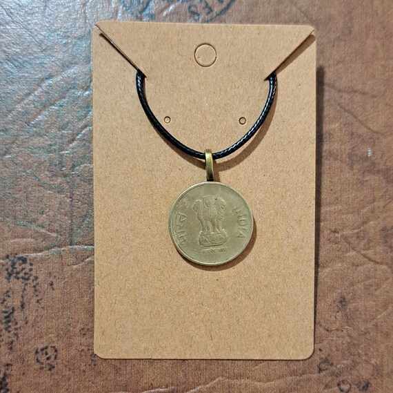 Collier Pièce 10 Paise Inde - Cordon Noir, Neuf Avec étiquettes, Bijou Ethnique