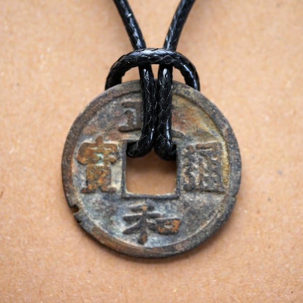 Chinese Coin Necklace, Asian Coin Necklace, Handmade Necklace, Leather Necklace, Men's Necklaces, Women's Necklace, Genuine Leather, Coin