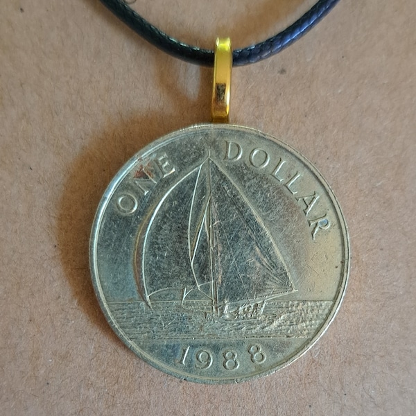 Caribbean Bermuda Sailboat Coin Necklace Island Boat Jewelry Vacation Cruise Gift for Mom Wife Sailing Ocean Fishing Beach Vacation