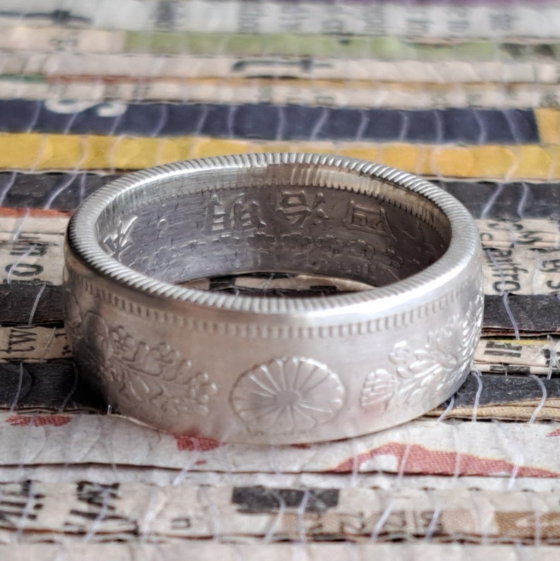Square Japanese Rings Japanese Silver Coin Ring: Floral Asia Wedding Band - Etsy