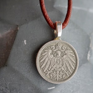 Antique German Eagle Coin Necklace, Foreign Coin Jewelry, German Jewelry, Eagle Pendant, German Heirlooms, Men's Necklaces, German Gifts