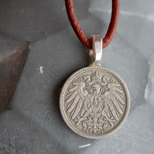Antique German Eagle Coin Necklace, Foreign Coin Jewelry, German Jewelry, Eagle Pendant, German Heirlooms, Men's Necklaces, German Gifts