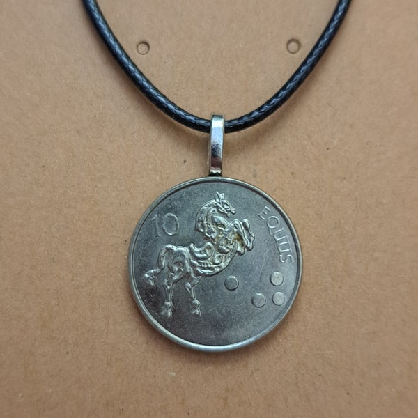 European Slovakia Horse Necklace Made With Genuine Slovakian Foreign Coin for Women Jewelry Slavic Jewelry Horseback Riding Horse Jewery