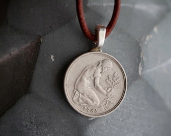 German Gardener Coin Necklace, Foreign Coin Jewelry, German Necklace, German Jewelry, Planting Necklace, Flower Necklace, Gardening