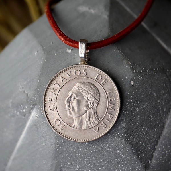 Latin American Honduras Coin Necklace, Honduras Gifts, Honduras Jewelry, Foreign Coin Jewelry, South American Gifts, Foreign Coin, Spanish