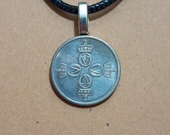 Swedish Crown Necklace Made with Genuine Foreign Coin From Sweden, Queen King Royalty Nordic Coin Jewelry Gift For Family "V" Crown Swede