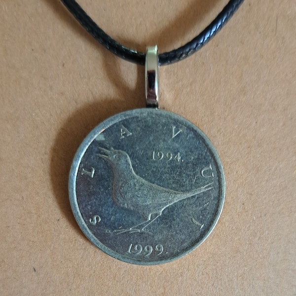 Croatia Coin Necklace Made with Genuine Croatian Foreign Coin Gift from Croatia for Friend Girlfriend Bird Crow Mediterrenean Wildlife