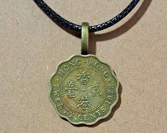 Hong Kong Coin Necklace Made With Genuine Foreign Coin From Hong Kong Golden Flower Coins Jewelry from Asia Chinese Cantonese Gifts Friend