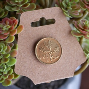 Italian Acorn Coin Pin: Collectable Foreign Coin Jewelry