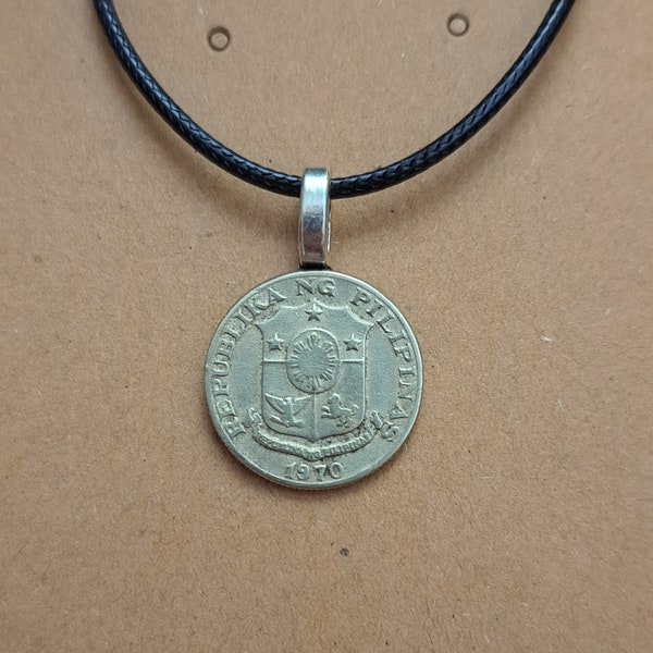Philippines Coat of Arms Necklace, Philippines Coin Necklace Filipino Jewelry Foreign Coin Pendant for Men Manly Islands Asian Shield