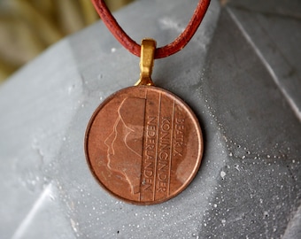 Netherlands Coin Necklace: Dutch Royalty Pendant, Travel Gift