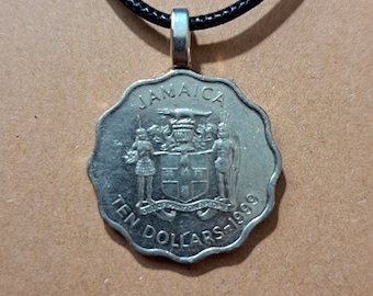 Collar con moneda jamaiquina: joyería caribeña, cordón negro de 50 cm