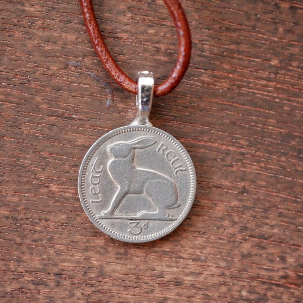 Irish Rabbit Necklace, Irish Coin Necklace, Rabbit Necklace, Bunny Necklace, Ireland, Foreign Coin Necklace, Irish Jewelry, Rabbit Pendant