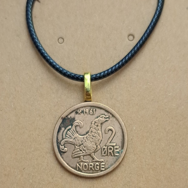 Norwegian Chicken Coin Necklace Made with Genuine Foreign Coin from Norway, Cute Chickens Necklace Jewelry Hen Rooster Farm Girl Homesteader