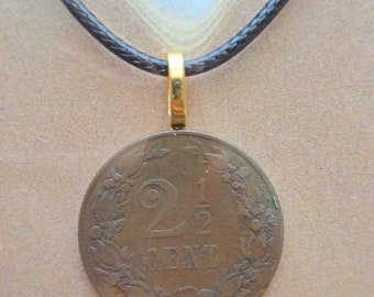 Netherlands Coin Necklace, 2 1/2 cents Pendant, , Dutch Jewelry, Antique Foreign Coin, European, Men's Necklace, Travel Gift