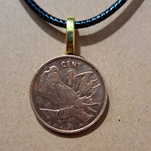 Pacific Island Kiribati Coin Necklace Made with Genuine Oceania Foreign Coin Exotic Bird Asian Gift Jewelry Islander Tropical Wildlife