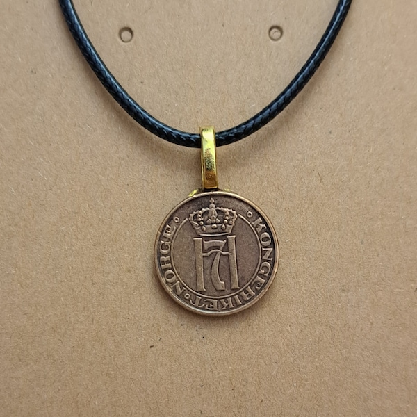 Norwegian Crown Necklace, Genuine Foreign Coin Necklace Jewelry from Norway Royalty Crown Pendant Princess Prince Queen King Meaningful Gift