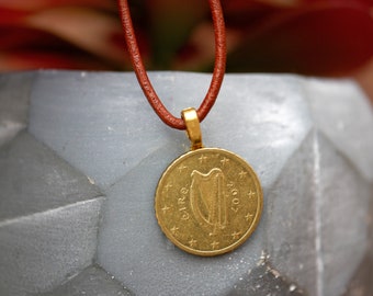 Irish Euro Coin Harp Necklace - Ireland Souvenir Gift