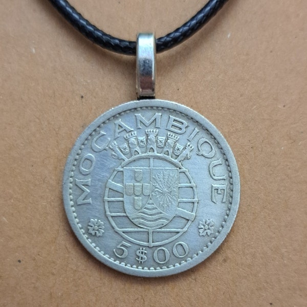 African Mozambique Coin Necklace, Necklace Made with Coin from Africa Beautiful Jewelry Gift Men or Women Meaningful Culture Heritage Castle