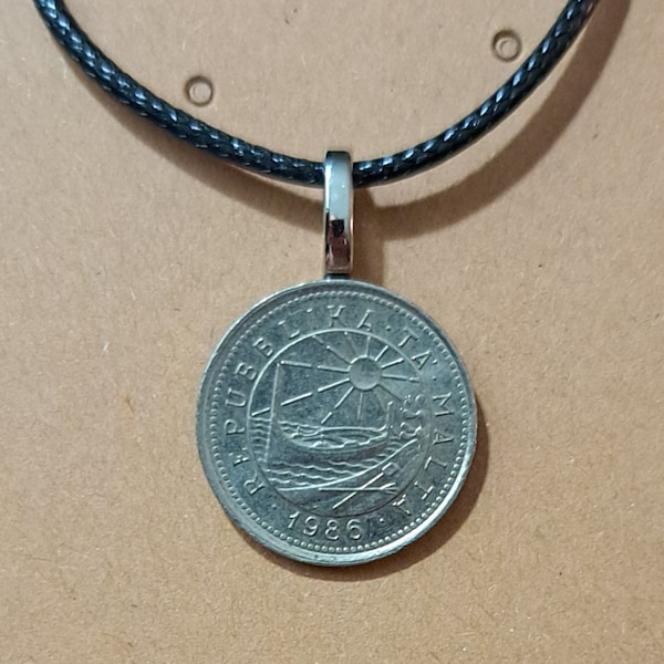 European Malta Coin Necklace Made with Genuine Maltese Foreign Coin Sunshine Boat Jewelry Beautiful Silver Ocean Beach Necklace Gift Malta