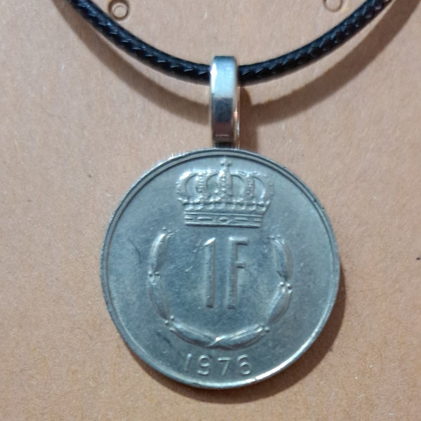 Luxemburg Coin Necklace Made with Genuine Foreign Coin Lion Shield Crown National Crest Letzeburg Foreign Silver Necklace Family Heritage