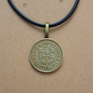 Portuguese Coin Necklace: Genuine Foreign Coin Pendant, 20&quot; Cord